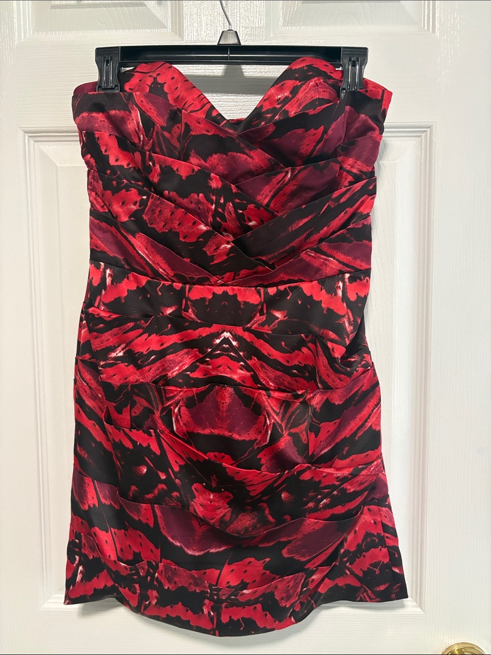 Lipsy Strapless Red and Black Printed Mini Dress